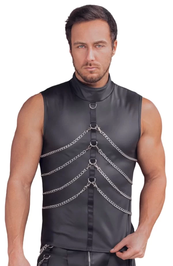 NEK Black Matte Sleeveless Shirt S with Chains and Stand-Up Collar