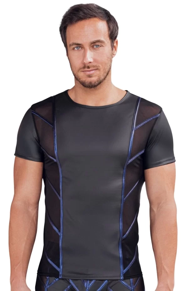NEK Men's Fitted Black Shirt S with Metallic Blue Accents and Mesh Panels
