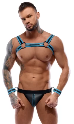 Svenjoyment BONDAGE Men's Neoprene Look Harness Set Black/Blue S