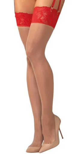 Obsessive Matildea Sheer Stockings S/M with Red Lace Top