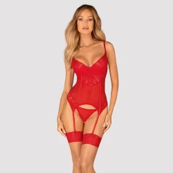 Obsessive Ingridia Red Corsage Set XL/2XL - Adjustable Lacing & Tulle