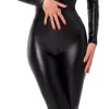 Noir Handmade Power Wetlook Jumpsuit S with Zippers and Ring