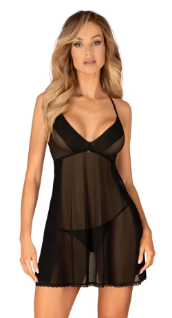 Obsessive Latinesa Babydoll Set Black M/L Adjustable Embroidered Straps