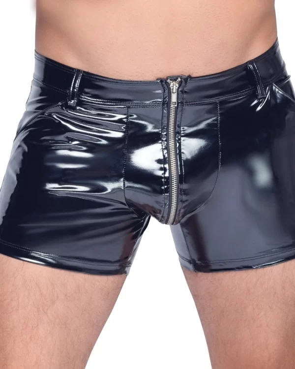 Black Level Vinyl Pants RV S - Shiny Stretch Trousers with Zipper, Black