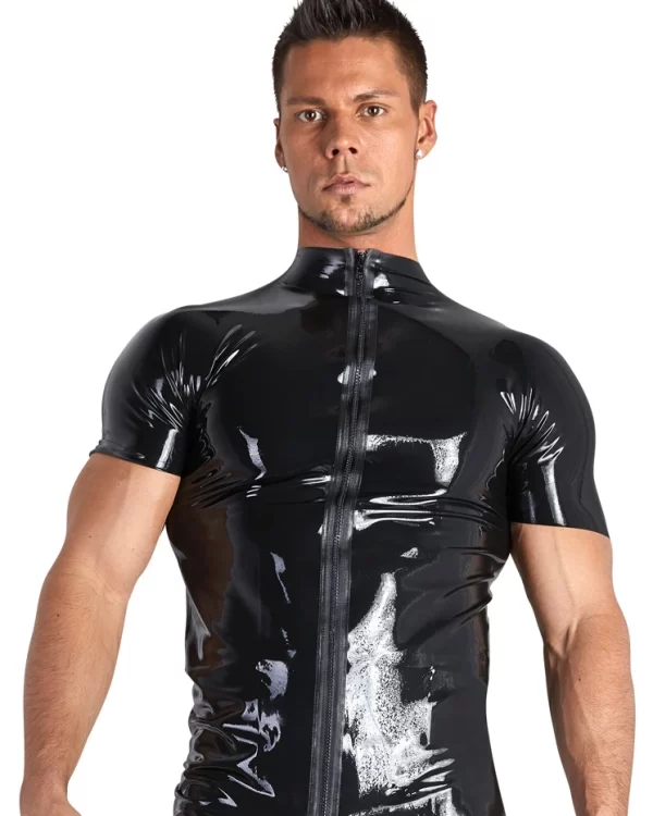 Cottelli Collection Men's Latex Shirt M with Zipper, Black