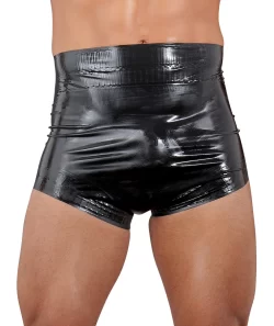 LateX Diaper Briefs Black S - Grooved Edge Latex Shorts