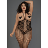 Best-sellingKnitted floral lace teddyHarness style necklineCorset-lacing inspired detailLarge fence net/