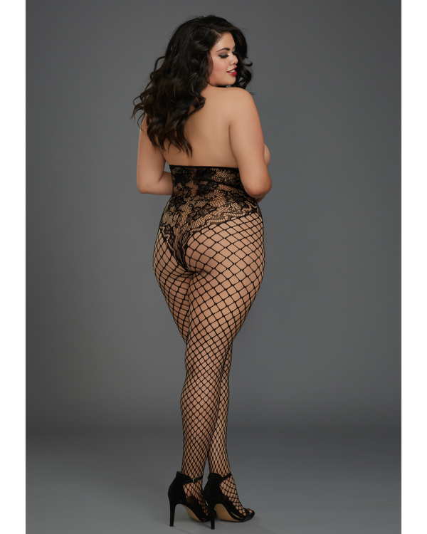Open-Cup Bodystocking - Plus Size - Black