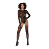 Zebra fishnet teddy bodystocking with long sleeves