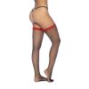 Fishnet Ruffle Tigh High Stocking - One Size - Black/Red