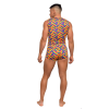 Multicolored festive rainbow print in a herringbone patternStretchy and breathable