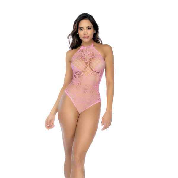 Alternative view of Heart Fishnet Bodysuit with Heart Detail - One Size - Bubbelgum Pink