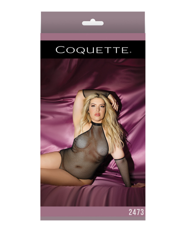 Fetish Fishnet Teddy with Gloves - Plus Size