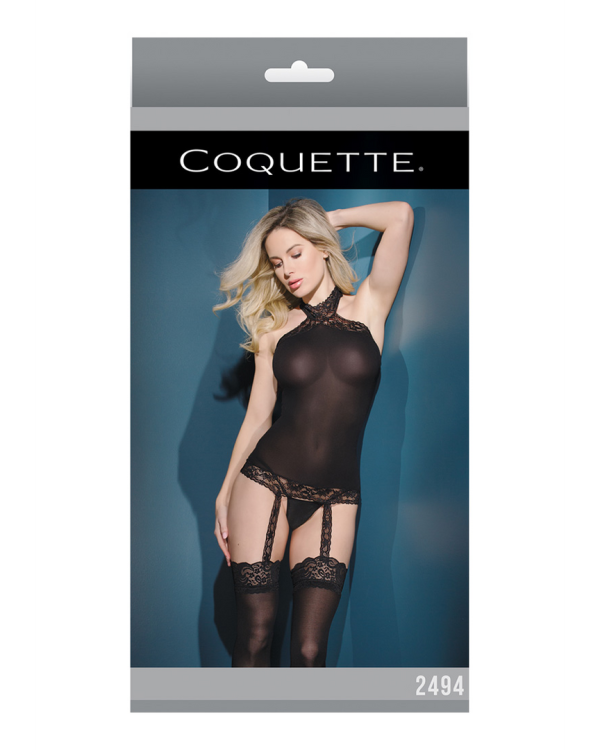 Sheer Halter Top with Attached Stockings - One Size