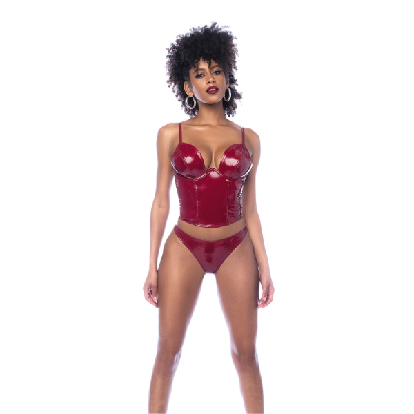Alternative view of Two Piece Bustier Set - L - Gloss Wine Red
