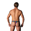 Thong with Front Condom Pouch and Cobalt Cockring - L/XL - Rainbow
