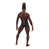 Sheer stretch mesh fabric with plush elastic trim.Matte onyx insert strip through center pouch and rear.Metallic printed satin branded label on rear waistband./
