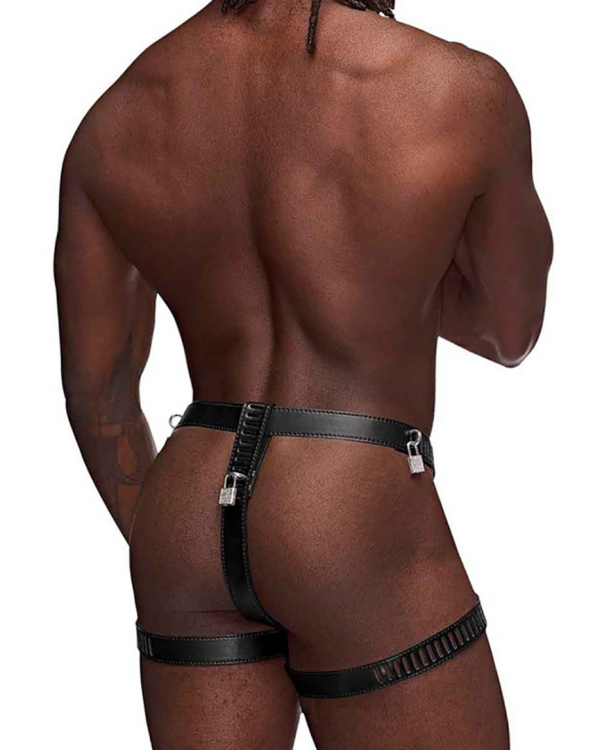 Scorpio - Imitation Leather Chastity Thong - One Size - Black