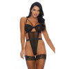 BoxOpen sidesHigh-cut waist line to show off curvesSexy strappy cleavageAdjustable straps and hook and eye closure/