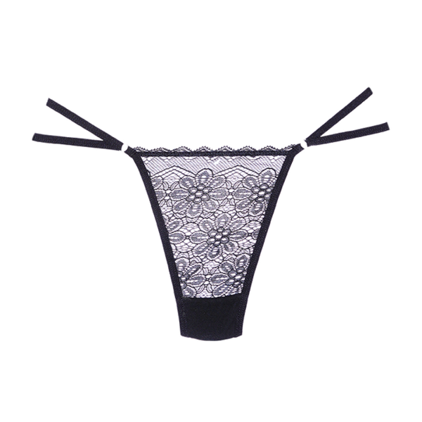 Alternative view of Lace and Mesh Thong - One Size - Black