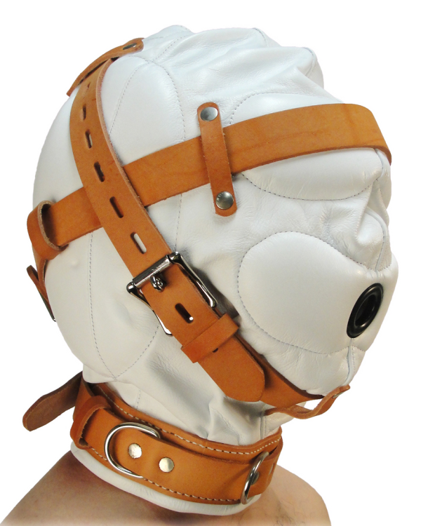 Total Sensory Deprivation Leather Hood - M/L - White