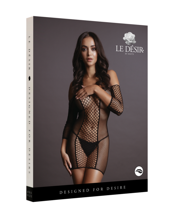 Duo Net Sleeved Mini Dress - One Size - Black