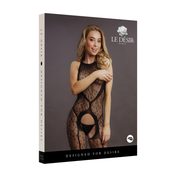 Crotchless Leopard Bodystocking - One Size - Black