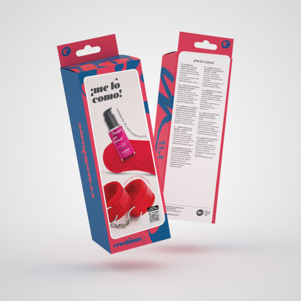 Me Lo Como - Velcro Handcuffs Set with Blindfold and Strawberry Lubricant - 1.7 fl oz / 50 ml - Red