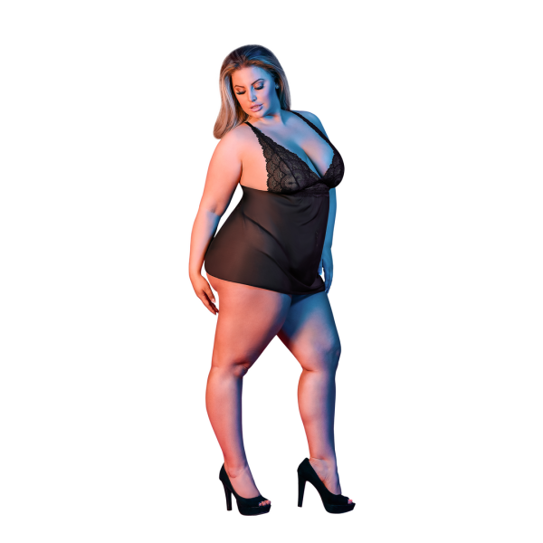 Deep-V neckCombination Lace and MeshRomatic vibeStretchy2PC Set/