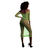 Dramatic Elegance: The Neon Long Sleeve Crop Top and Long Skirt ensemble exudes dramatic elegance with an off-shoulder long sleeve crop top and a gracefully flowing long skirt