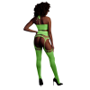 Vibrant Crop Top: Elevate your style with the Neon Two-Piece featuring a vibrant crop top that adds a playful and eye-catching element to your ensemble.Coordinated Stockings: The set includes matching stockings