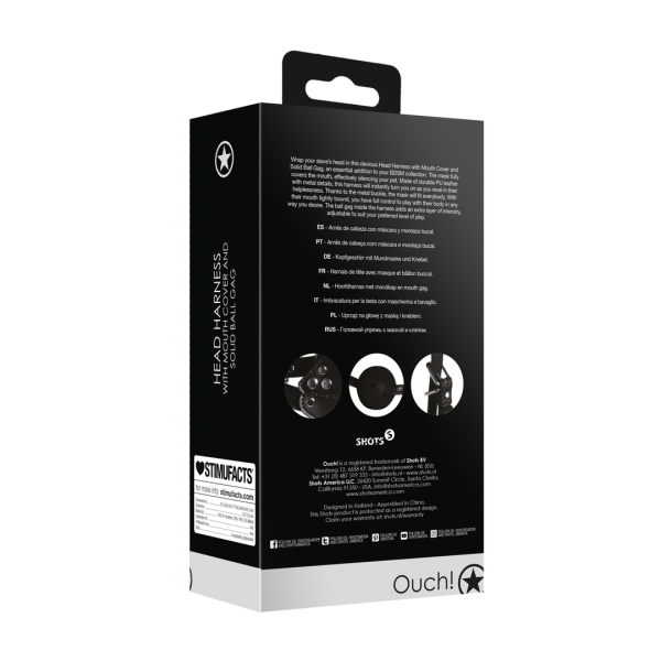 Fully covers the mouthDurable PU leather with metal detailsBall gag inside the harness/