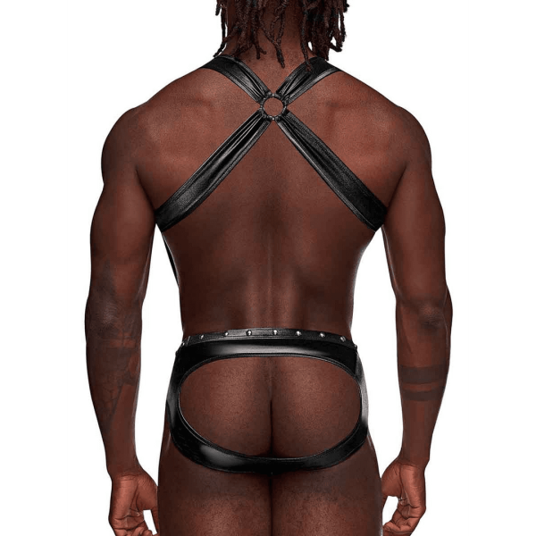 Uranus - Harness Style Open Back Jock Briefs with Suspender Straps - L/XL - Black