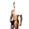 Mini gladiator skirt boasts front pleatsFull jock underneathDeluxe plush elastic waist and leg bands are secured with bold black metal ringsEco-friendly copper material electroplated with eco-friendly black nickel color hardware/