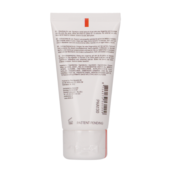 Allow the effect to unfold for 15 minutesDelay gel with IbuprofenMassage into the skin of the penis but avoid the glansThis product is 100% body safe/