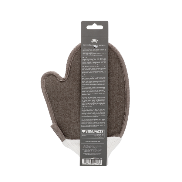 The Touché Bath Glove with cuff will stay securely on your wrist even during the most vigorous scrub session.With one side silky smooth and one side half scrub/soft