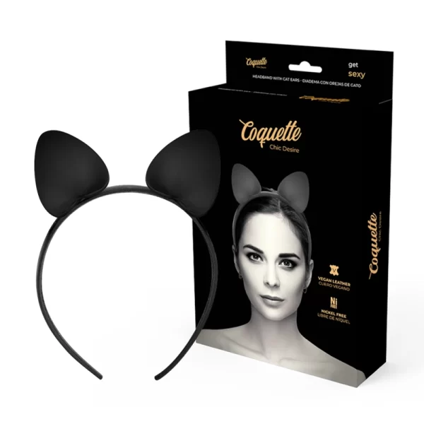 Coquette Chic Desire Opaska z Kocimi Uszami ze Skory WegaÅ„skiej Czarna