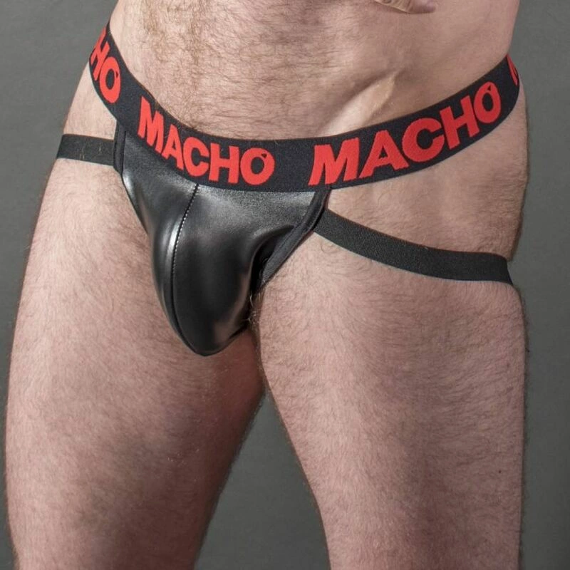 Macho MX25RC Jock pas męski elastyczny czerwona skora S - Boutique Anelma MACHO MX25RC Jockstrap Red Synthetic Leather Size S