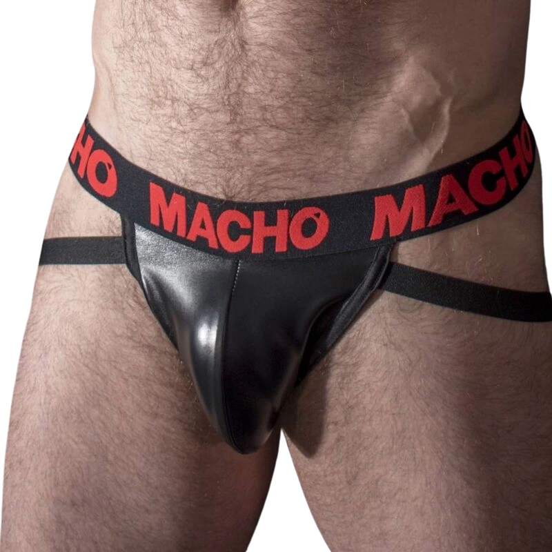 MACHO MX25RC Jockstrap Red Synthetic Leather Size S - Boutique Anelma Macho MX25RC Jock pas męski elastyczny czerwona skora S