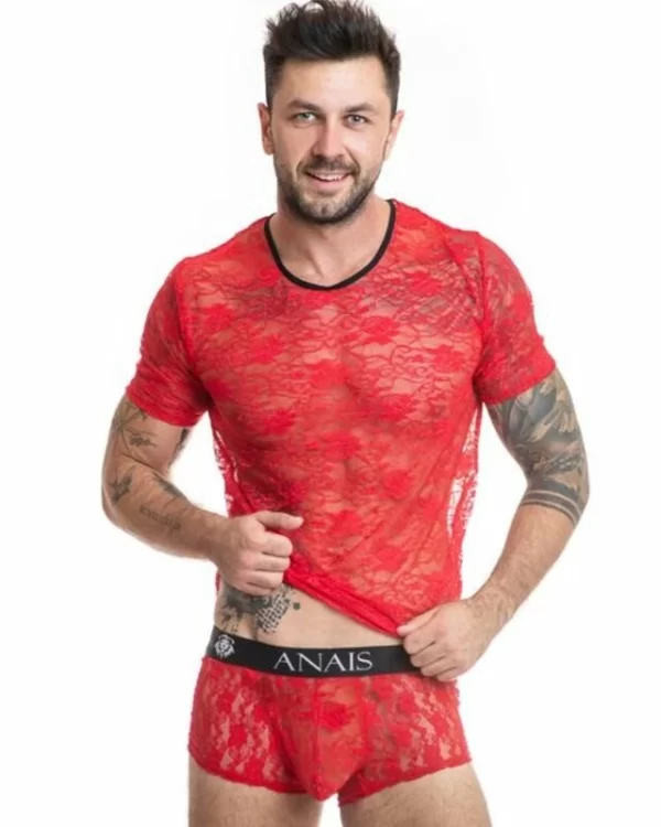 Anais Men T-shirt S czerwony - koronkowy