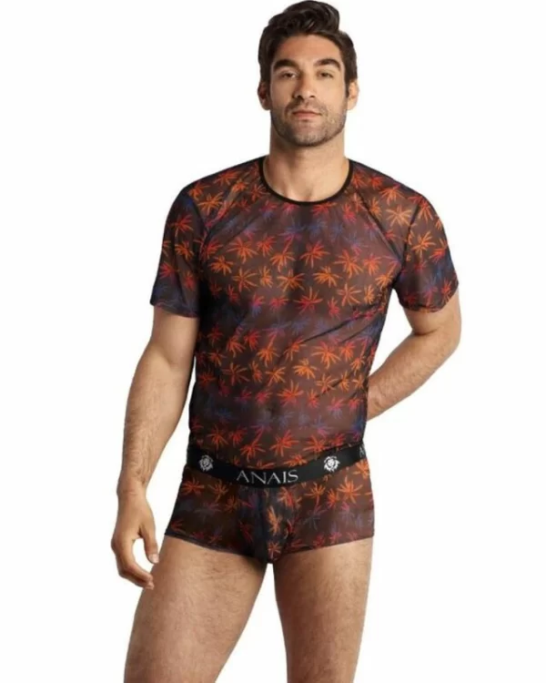 Anais Men Chill T-shirt M Czarny Tiul Kolorowy Nadruk Palmy