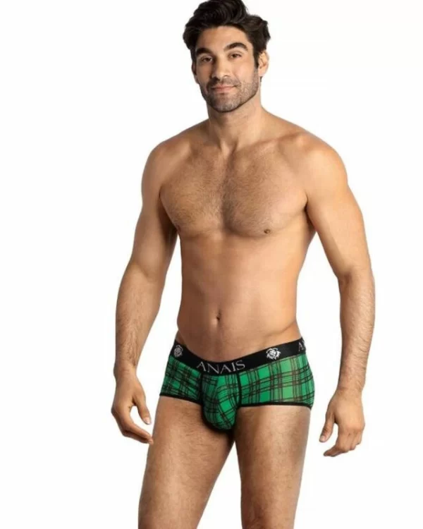 Anais Men Magic Brief L - MÄ™skie bokserki z lycry w kratÄ™ zielono-czarnÄ…