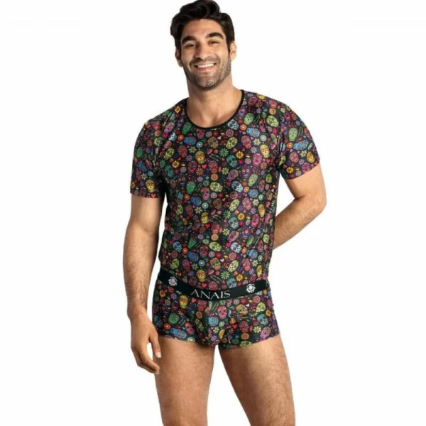Anais Men Meksyk T-shirt S modalowy z motywem kwiatow i czaszek