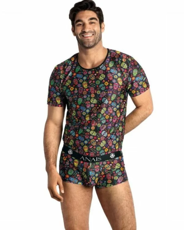 Anais Men Meksyk T-shirt S modalowy z motywem kwiatow i czaszek