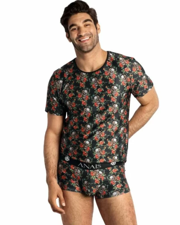 ANAIS Men T-Shirt Power S z motywem roÅ¼ i czaszek