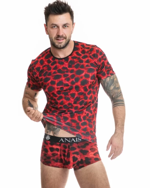 ANAIS MEN Savage T-Shirt S czerwona mikrofibra animal print