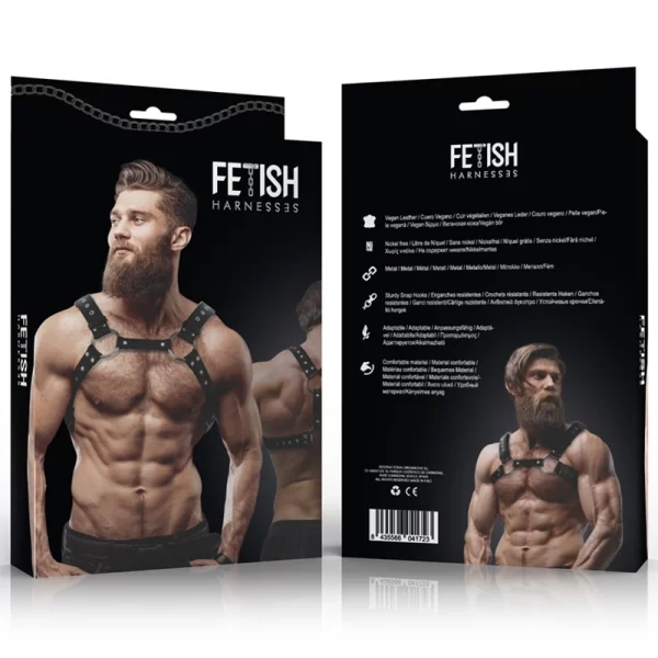 Fetish Submissive Attitude Menâ€™s Eco-Leather Chest Harness with Studs