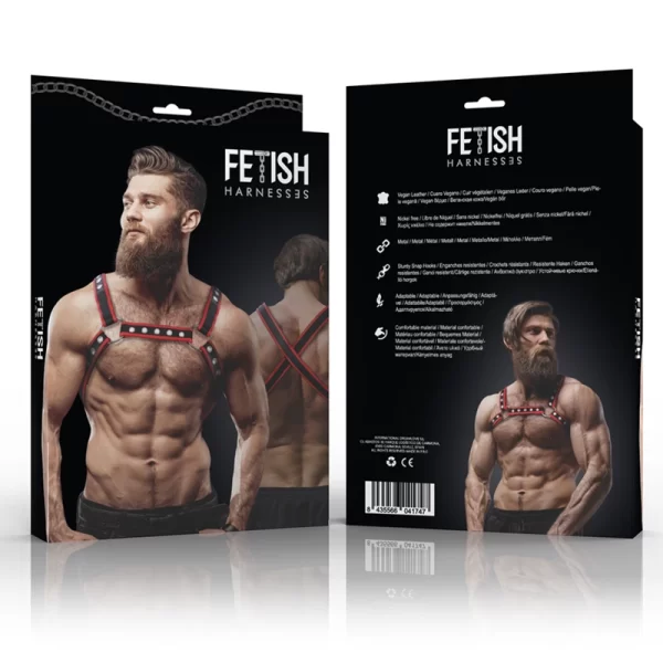 Fetish Submissive Attitude Eco-Leather Chest Bulldog Harness Black/Red