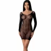 Passion BS101 Bodystocking czarny - elastyczny stroj siatkowy
