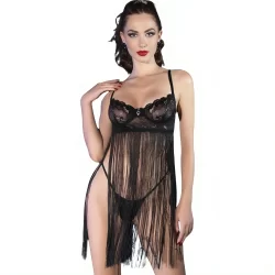 Chilirose CR 4496 babydoll czarny S/M z fiszbinami i koronkÄ…